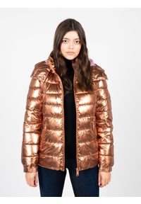 Guess Kurtka Bomberka | W2BL26 WEWC0 | Kobieta | Złoty. Typ kołnierza: kaptur. Kolor: złoty. Materiał: poliamid. Długość rękawa: długi rękaw. Długość: długie. Wzór: aplikacja. Styl: elegancki #4