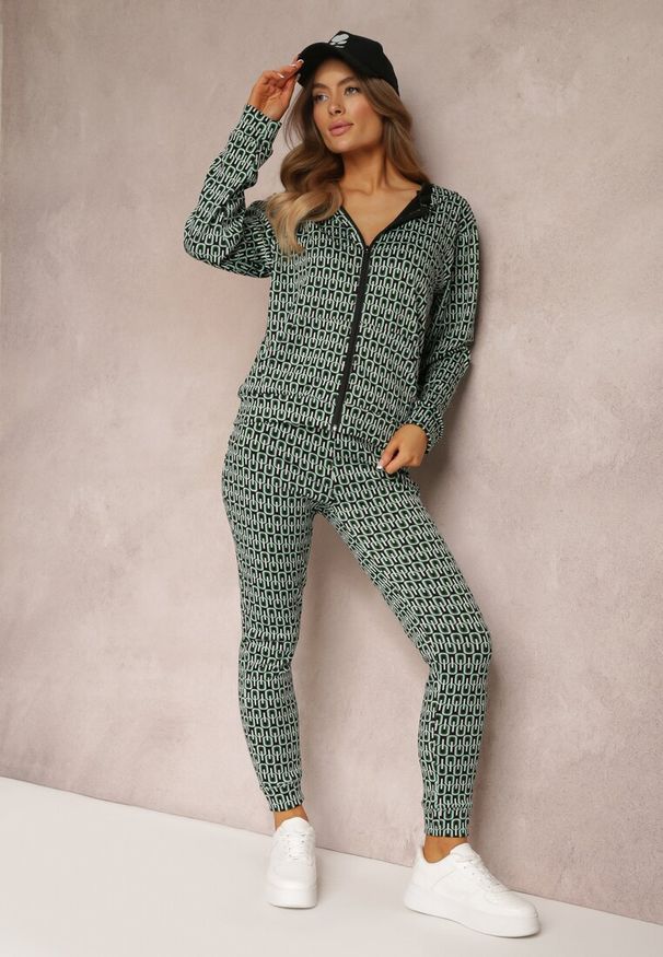 Renee - Zielony 2-częściowy Komplet Dresowy z Bluzą i Spodniami Agasima. Kolor: zielony. Materiał: dresówka. Wzór: geometria