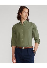 Ralph Lauren - RALPH LAUREN - Zielona koszula Slim Fit Dobby. Typ kołnierza: polo. Kolor: zielony. Materiał: bawełna. Wzór: haft #1