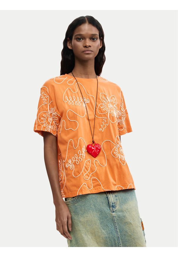 Desigual T-Shirt Genova 26SWTK48 Pomarańczowy Regular Fit. Kolor: pomarańczowy. Materiał: bawełna