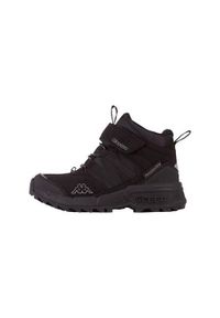 Buty do chodzenia dla dzieci Kappa Thabo Tex K. Wysokość cholewki: za kostkę. Zapięcie: rzepy. Kolor: czarny. Materiał: materiał, syntetyk. Szerokość cholewki: normalna. Sezon: zima. Sport: turystyka piesza