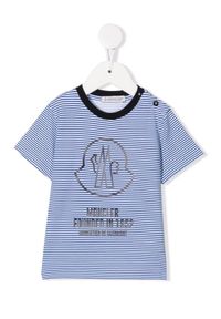 MONCLER KIDS - Koszulka w prążki z logo 0-3 lat. Kolor: niebieski. Materiał: bawełna, tkanina. Wzór: prążki. Sezon: lato