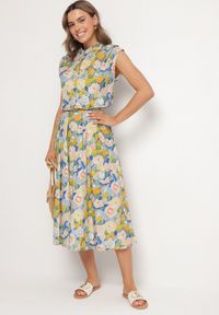 Born2be - Niebieska Rozkloszowana Spódnica z Bawełny w Kwiaty Solzekia. Okazja: na co dzień. Kolor: niebieski. Materiał: bawełna. Wzór: kwiaty. Styl: casual, elegancki #5