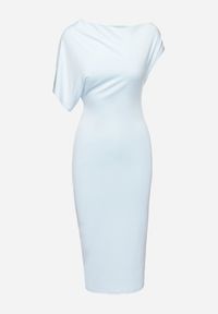 Born2be - Jasnoniebieska Asymetryczna Sukienka Midi o Dopasowanym Fasonie Tivalle. Kolor: niebieski. Typ sukienki: asymetryczne. Długość: midi