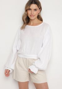 Born2be - Biała Bluzka z Bawełny o Nietoperzowym Kroju z Wiązaniem Sepene. Kolor: biały. Materiał: bawełna #4
