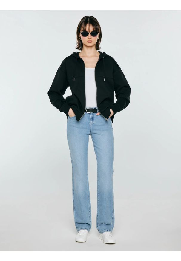 Big-Star - Bluza damska z kapturem rozpinana czarna Selina 906. Okazja: na co dzień. Typ kołnierza: kaptur. Kolor: czarny. Materiał: dzianina. Wzór: ze splotem. Styl: casual