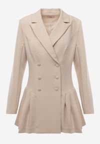 Born2be - Beżowa Sukienka o Kroju Marynarki VICES z Poduszkami w Ramionach Serlina. Okazja: na co dzień. Kolor: beżowy. Styl: casual, elegancki, klasyczny #3