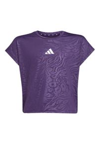 Adidas - Koszulka All Sports Animal Print Crop. Kolor: fioletowy, biały, wielokolorowy. Wzór: nadruk. Sport: joga i pilates