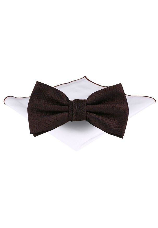 Mucha Męska z Poszetką - Chattier - Głęboki Brąz. Kolor: wielokolorowy, brązowy, beżowy. Styl: elegancki, sportowy