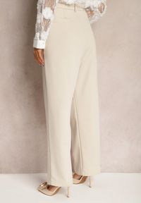 Renee - Beżowe Spodnie High Waist w Garniturowym Stylu z Kieszeniami Junife. Stan: podwyższony. Kolor: beżowy