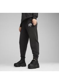 Puma - Damskie wygodne spodnie dresowe PUMA CLASS PUMA Black. Kolor: czarny. Materiał: dresówka. Wzór: nadruk. Sport: fitness