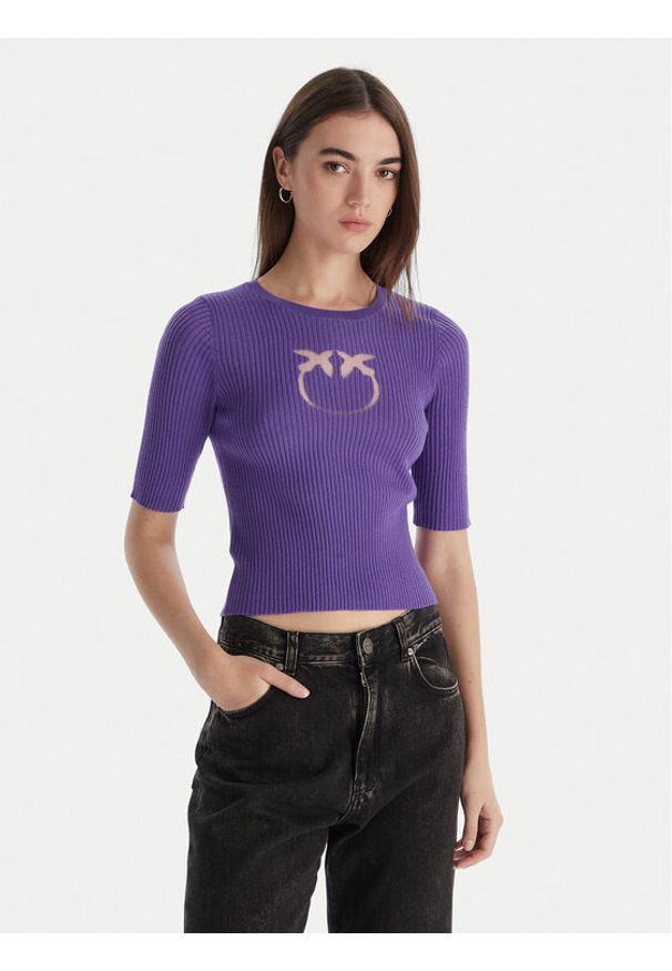Pinko - PINKO Bluzka Tritone Maglia 102017 A18M Fioletowy Slim Fit. Kolor: fioletowy. Materiał: wełna