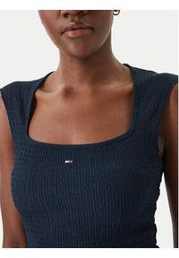 Tommy Jeans Top Smock Seersucker DW0DW22220 Granatowy Slim Fit. Kolor: niebieski. Materiał: syntetyk #3