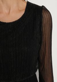 Born2be - Czarna Sukienka z Wiskozy Ozdobiona Metaliczną Nicią Meliorea. Kolor: czarny. Materiał: wiskoza. Wzór: aplikacja. Styl: elegancki, klasyczny #3