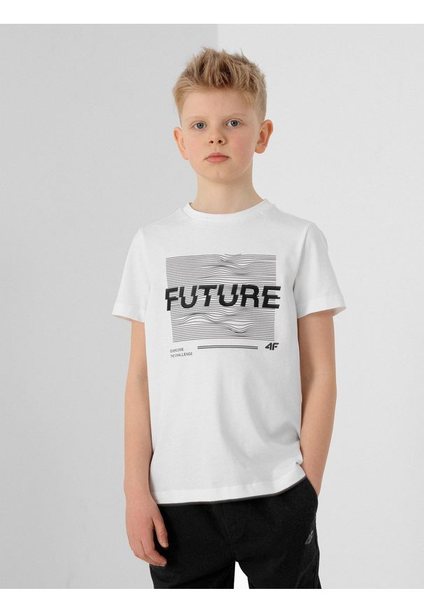 4f - T-shirt chłopięcy (122-164). Kolor: biały. Materiał: bawełna, dzianina