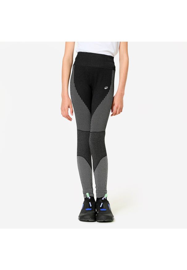 Decathlon - Legginsy fitness dziecięce Domyos. Kolor: czarny, biały, wielokolorowy. Materiał: materiał, poliamid, poliester, elastan