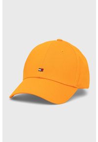 TOMMY HILFIGER - Tommy Hilfiger czapka bawełniana kolor pomarańczowy gładka. Kolor: pomarańczowy. Materiał: bawełna. Wzór: gładki