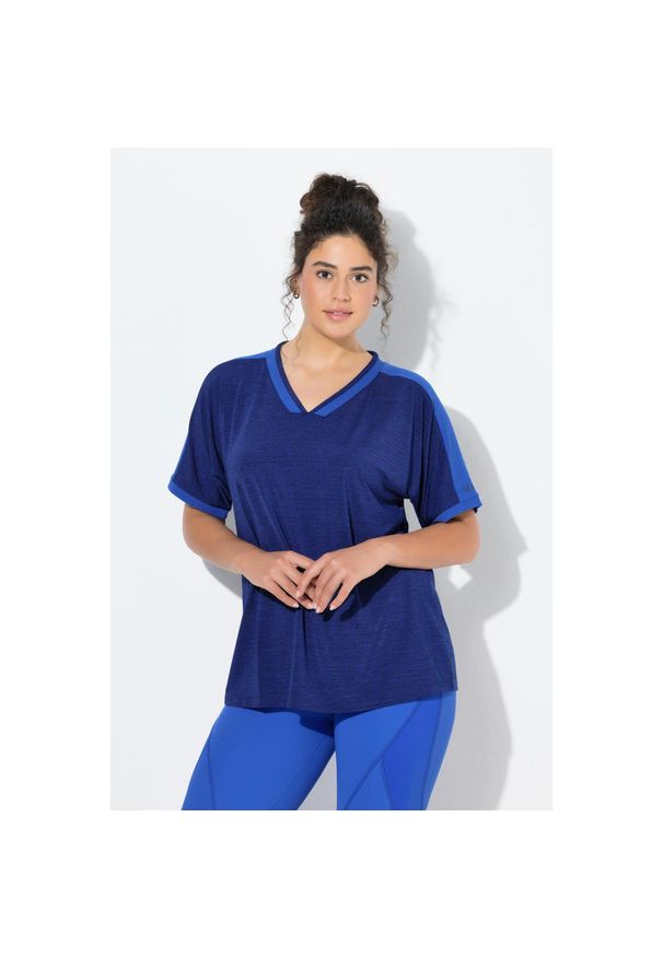 ULLA POPKEN - Damskie Bluzka funkcyjna antybakteryjny materiał dekolt w serek rękaw 1/2. Typ kołnierza: dekolt w serek. Kolekcja: plus size. Kolor: niebieski. Materiał: poliester, materiał, elastan