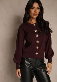 Renee - Bordowy Kardigan z Wiskozą Zdobiony Eleganckimi Napami i Bufiastymi Rękawami Acannte. Kolor: czerwony. Materiał: wiskoza. Wzór: aplikacja. Styl: elegancki