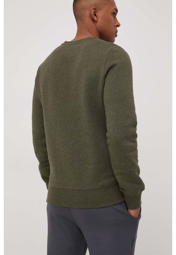 Superdry bluza męska kolor zielony melanżowa. Kolor: zielony. Materiał: dzianina, bawełna. Wzór: melanż