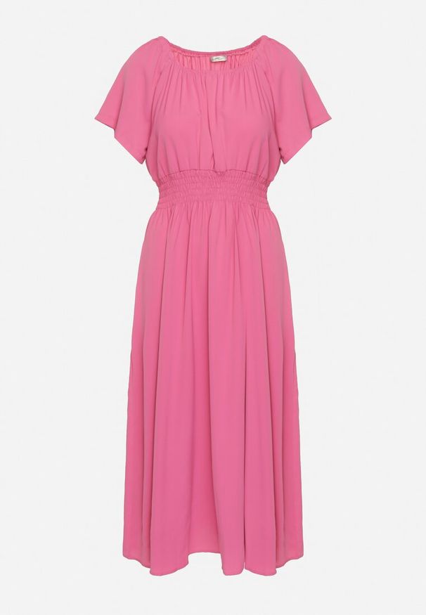 Born2be - Różowa Sukienka z Krótkim Rękawem i Gumką w Pasie Oilleria. Kolor: różowy. Długość rękawa: krótki rękaw