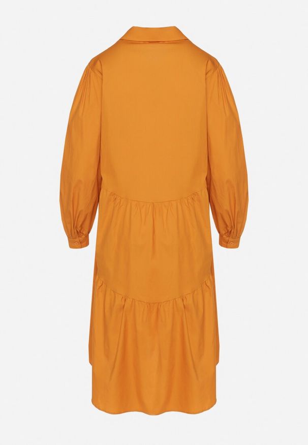 Born2be - Pomarańczowa Bawełniana Sukienka Koszulowa o Rozkloszowanym Kroju Olenias. Okazja: na co dzień. Kolor: pomarańczowy. Materiał: bawełna. Typ sukienki: koszulowe. Styl: casual