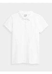 4f - Koszulka polo regular damska. Typ kołnierza: polo. Kolor: biały. Materiał: materiał, bawełna #1