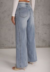 Renee - Niebieskie Szerokie Jeansy z Bawełną High Waist z Paskiem Typu Sznurek Caninna. Stan: podwyższony. Kolor: niebieski. Sezon: wiosna #5