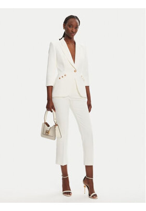 Elisabetta Franchi Marynarka GI-164-52E2-V640 Biały Regular Fit. Kolor: biały. Materiał: syntetyk