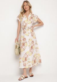 Born2be - Żółta Sukienka z Wiskozą o Koszulowym Kroju z Paskiem z Klamrą Nitasiela. Okazja: na co dzień. Typ kołnierza: dekolt w kształcie V. Kolor: żółty. Materiał: wiskoza. Długość rękawa: krótki rękaw. Typ sukienki: koszulowe. Styl: klasyczny, casual #5