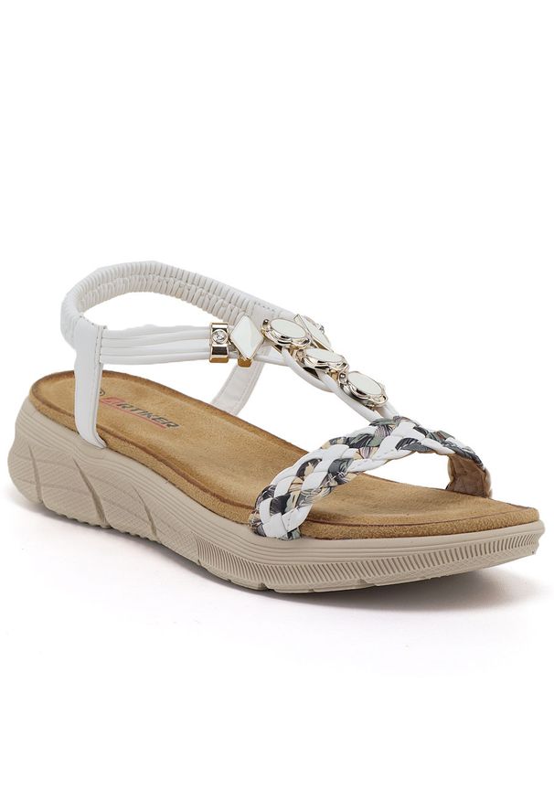 Sandały damskie na koturnie białe Artiker 58C0013. Kolor: biały. Materiał: tkanina. Obcas: na koturnie