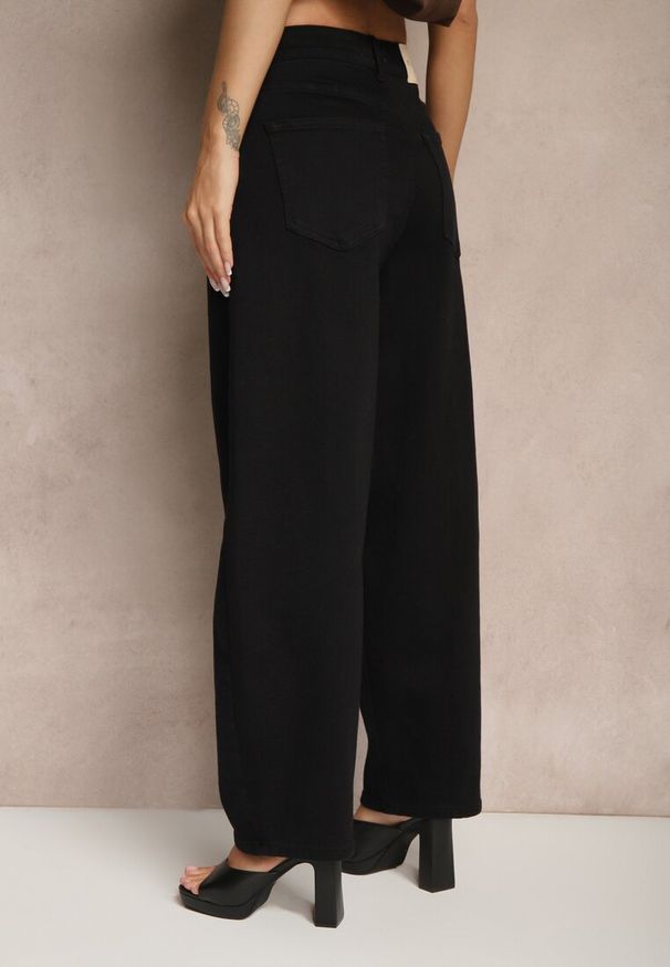Renee - Czarne Jeansy o Kroju Balloon High Waist Zalirune. Okazja: na co dzień, na spacer. Stan: podwyższony. Kolor: czarny. Styl: casual, elegancki