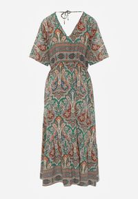 Renee - Zielono-Brązowa Wiskozowa Sukienka Maxi z Gumką w Pasie Ozdobiona Wzorem Paisley Larite. Okazja: na co dzień, na randkę. Typ kołnierza: dekolt w kształcie V. Kolor: zielony. Wzór: paisley, aplikacja. Typ sukienki: rozkloszowane. Materiał: wiskoza. Sezon: lato. Styl: casual. Długość: maxi #3