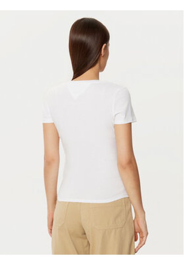 Tommy Jeans T-Shirt DW0DW20458 Biały Slim Fit. Kolor: biały. Materiał: bawełna