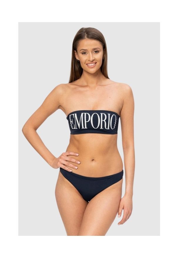 Emporio Armani - EMPORIO ARMANI Granatowe bikini z białym logo. Kolor: niebieski. Materiał: poliamid