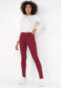 Born2be - Bordowe Spodnie Skinny Thalathe. Kolor: czerwony. Wzór: aplikacja #2