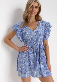 Born2be - Niebieska Sukienka Dioete. Kolor: niebieski. Materiał: materiał. Wzór: kwiaty #6