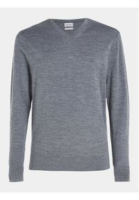 Calvin Klein Sweter K10K110423 Szary Slim Fit. Kolor: szary. Materiał: wełna #6
