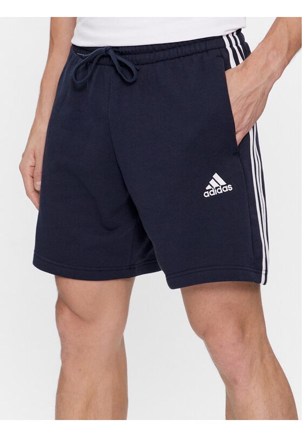 Adidas - adidas Szorty sportowe Essentials French Terry 3-Stripes Shorts IC9436 Niebieski Regular Fit. Kolor: niebieski. Materiał: bawełna. Styl: sportowy