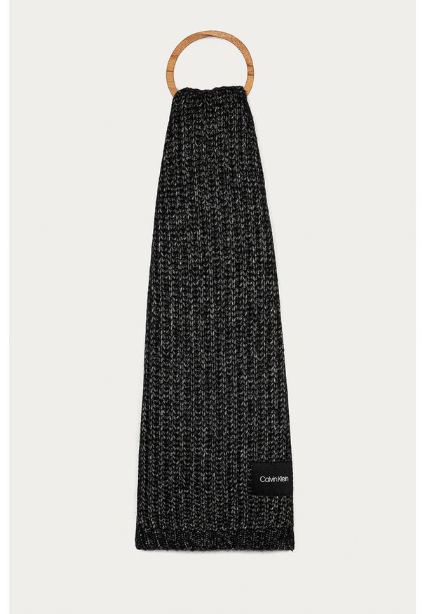 Calvin Klein - Szalik. Kolor: czarny. Materiał: wełna, bawełna, dzianina, akryl, poliester. Wzór: gładki