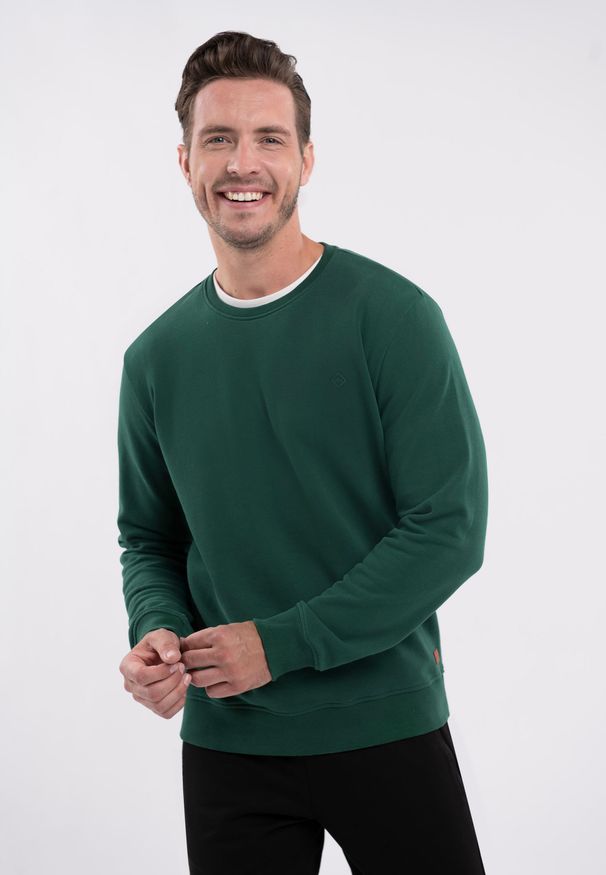 Volcano - Gładka bluza B-ANDY. Typ kołnierza: bez kaptura. Kolor: zielony. Materiał: poliester, nubuk, bawełna, materiał, włókno, dzianina, skóra. Wzór: gładki. Styl: klasyczny