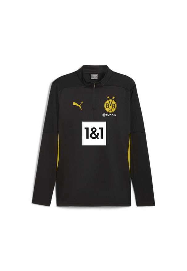 Puma - Męska bluza treningowa z zamkiem 1/4 Borussia Dortmund PUMA Black Faster Yellow. Kolor: żółty, wielokolorowy, czarny. Sport: fitness