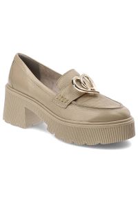 Beżowe Półbuty Armodo Eleganckie Buty Damskie. Okazja: na co dzień, do pracy, na spacer, na spotkanie biznesowe. Kolor: beżowy. Materiał: skóra. Obcas: na obcasie. Styl: elegancki. Wysokość obcasa: średni