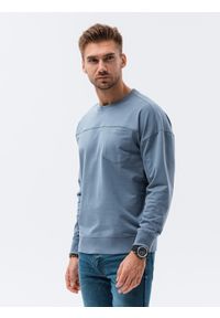 Ombre Clothing - Bluza męska bez kaptura z kieszonką - niebieska V8 B1277 - XXL. Typ kołnierza: bez kaptura. Kolor: niebieski. Materiał: bawełna #4