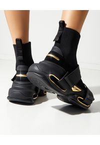 Balmain - BALMAIN - Czarne sneakersy B-Bold. Zapięcie: pasek. Kolor: czarny. Materiał: guma. Szerokość cholewki: normalna. Wzór: paski