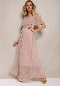 Renee - Ciemnoróżowa Koktajlowa Sukienka Maxi z Ozdobną Falbaną na Górze Cailey. Kolor: różowy. Materiał: tkanina, materiał. Długość rękawa: krótki rękaw. Wzór: gładki. Sezon: lato, wiosna. Styl: wizytowy. Długość: maxi #4