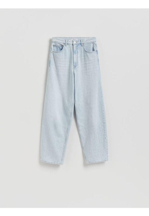 Reserved - Jeansy barrel leg - niebieski. Kolor: niebieski