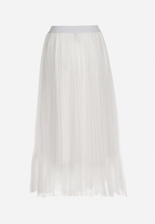 Born2be - Biała Tiulowa Spódnica w Kropki o Rozkloszowanym Kroju Folirea. Okazja: na co dzień. Kolor: biały. Materiał: tiul. Wzór: kropki. Styl: elegancki, casual, klasyczny