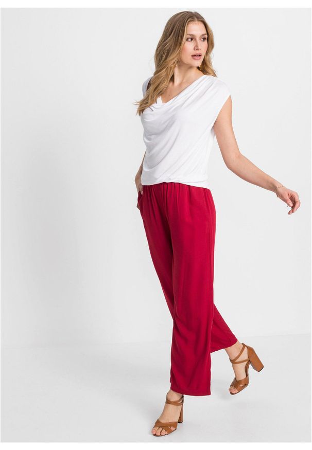 bonprix - Bluzka kaskadowa z mieszanki wiskozy. Typ kołnierza: dekolt woda. Kolor: biały. Materiał: wiskoza