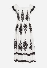 Born2be - Biała Wiskozowa Sukienka w Ornamentalne Wzory o Rozkloszowanym Kroju Divessa. Kolor: biały. Materiał: wiskoza. Długość rękawa: krótki rękaw. Typ sukienki: proste #5